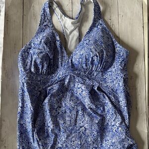 Lands' End Light Blue Paisley  Swim top